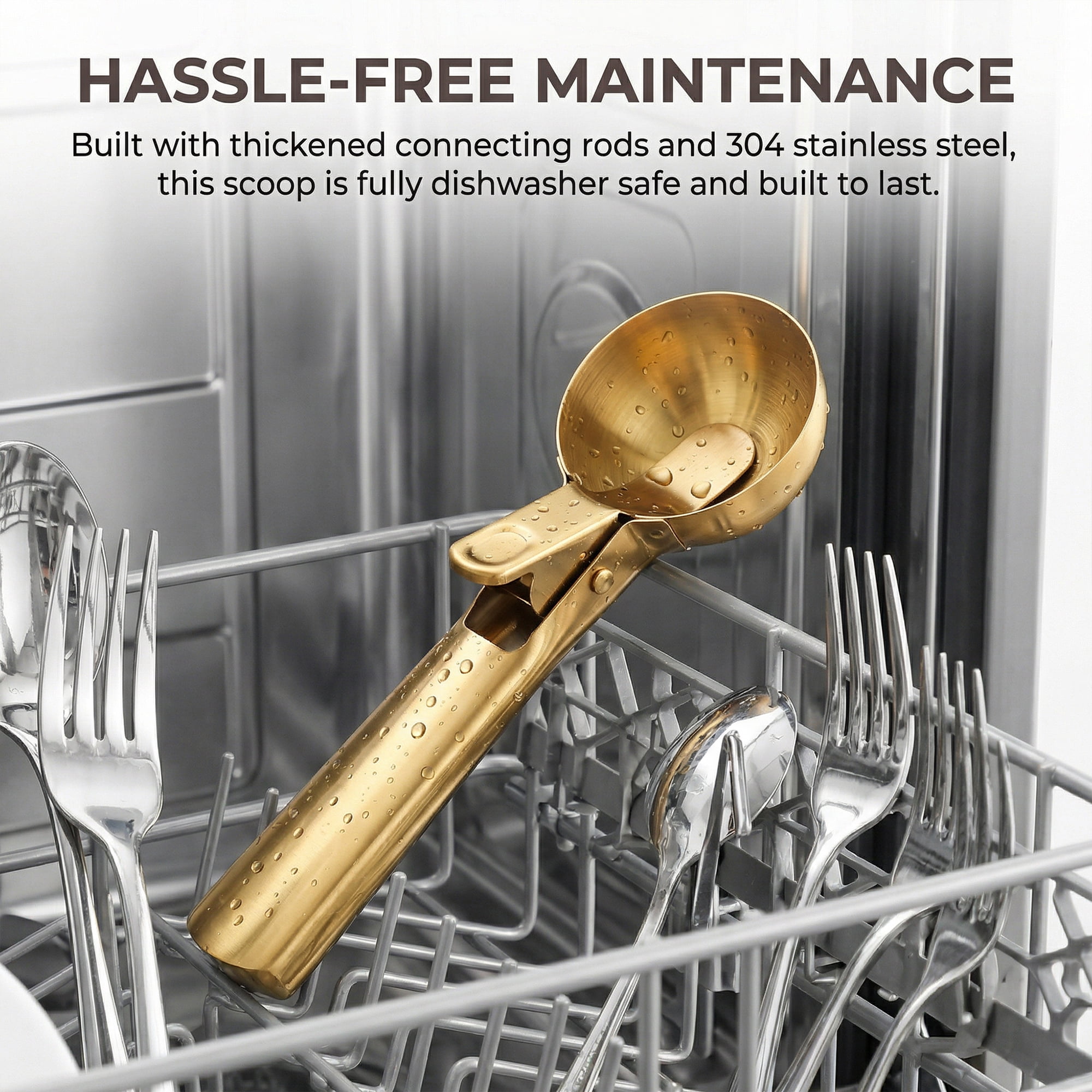 Unique Bargains Stainless Steel Ice Cream Scoop with Durable Handle Gold 7.6in
