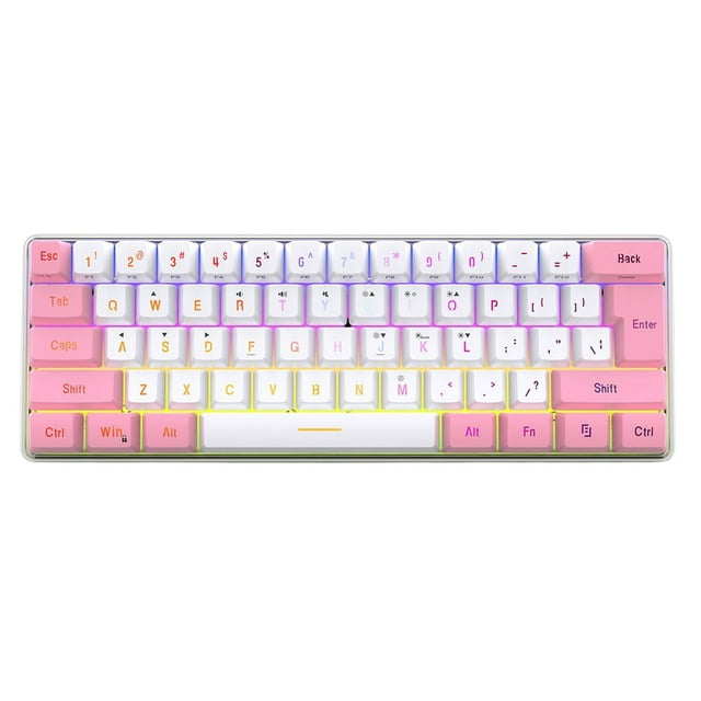 Maoww RGB Wired Mechanical Keyboard 61 Keys Home Office Business Desktop Laptop PC Computer Key Board Replacement Accessories Pink