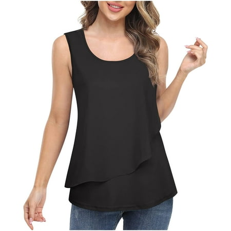 Mrat Built In Bra Tank Tops Fashion Woman Causal Round Neck Solid Blouse Sleeveless T-Shirt Summer Tops Shelf Bra Tank Tops for Women S-196 Black L