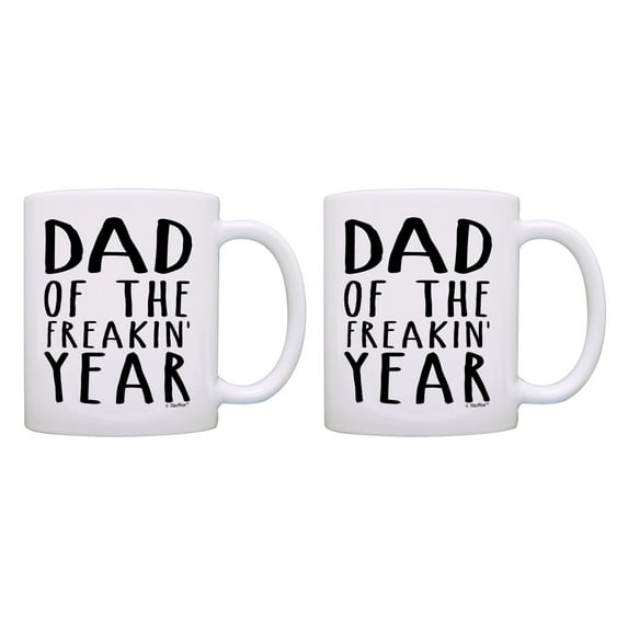 ThisWear Funny Dad Mug Set Dad of the Freakin Year Mugs Dad Presents 11 ounce 2 Pack Coffee Mugs Dad