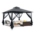thumbnail image 5 of HAPPATIO Patio Gazebo 12' X 12', Ventilated Double Roof & Mosquito Netting, Outdoor Gazebo with Metal Frame, Soft Top Canopy for Backyard, Deck, Poolside, 5 of 8