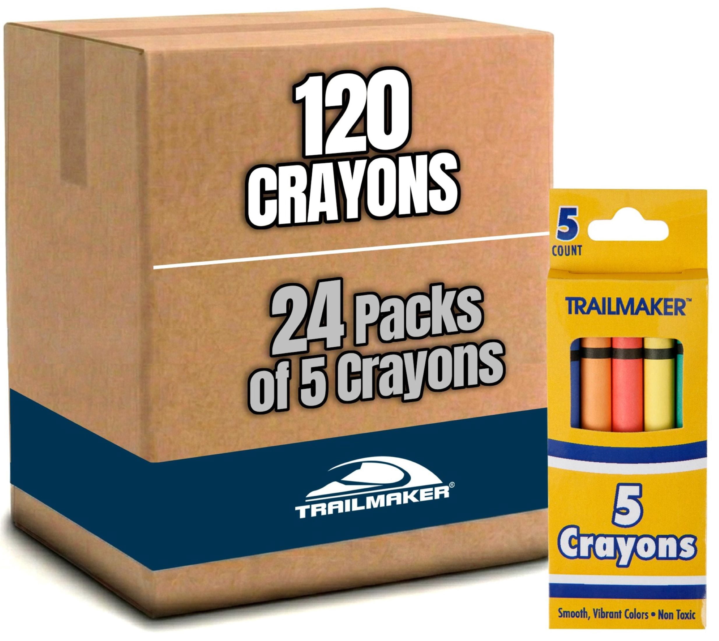 Trailmaker 24 Pack Bright Wax Coloring Crayons 5 per Box Assorted