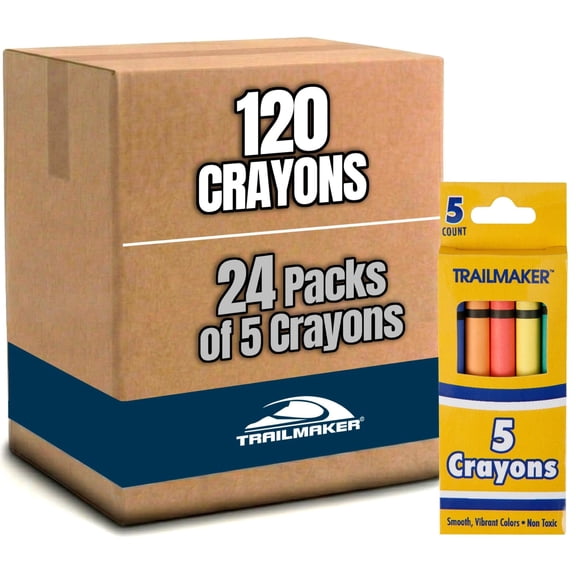 Trailmaker - 24 Pack, Wholesale Bright Wax Coloring Crayons, 5/Box in Assorted Colors