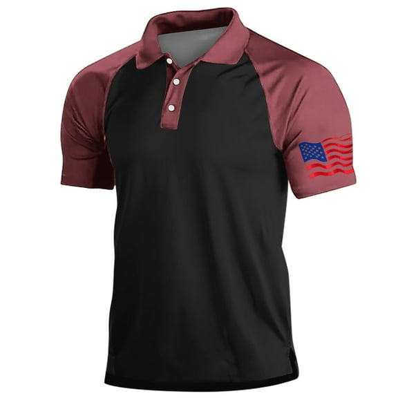 American Flag Raglan Shirts for Men Casual Summer Outdoor Short Sleeve Collared Golf T-Shirt Activewear