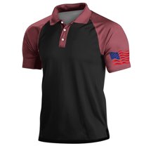 American Flag Raglan Shirts for Men Casual Summer Outdoor Short Sleeve Collared Golf T-Shirt Activewear