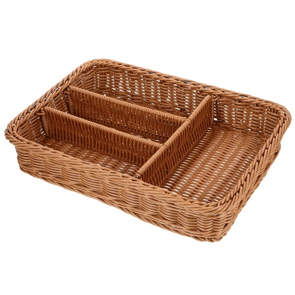 ToyKAKA Rattan Cutlery Storage Tray Imitation Woven Design for Kitchen and Bathroom