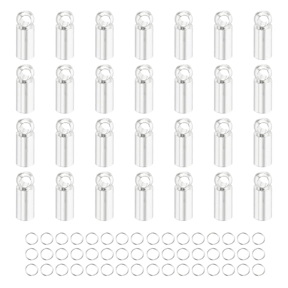 Uxcell 300Pcs Leather Cord End Caps, 2.5mm ID Tassel Barrel End Caps with Jump Rings for Jewelry Making Findings DIY Bracelet Necklace, Silver Tone