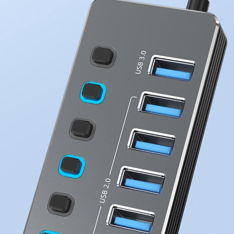 CEORPER Type C Power USB Hubs 7Port Aluminum Alloy Independent Switches LED Indicators