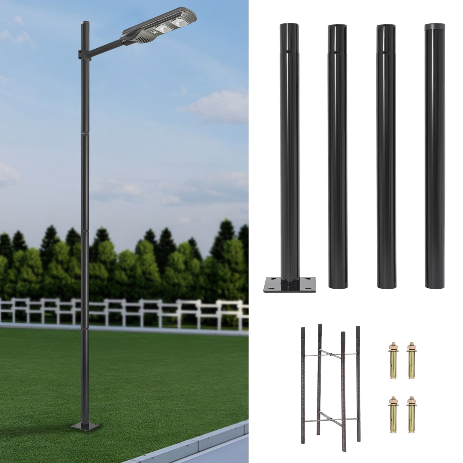Modern Outdoor Split Street Light Floor Mount Pole Courtyard Street Lighting Post for Urban Roads, Parks