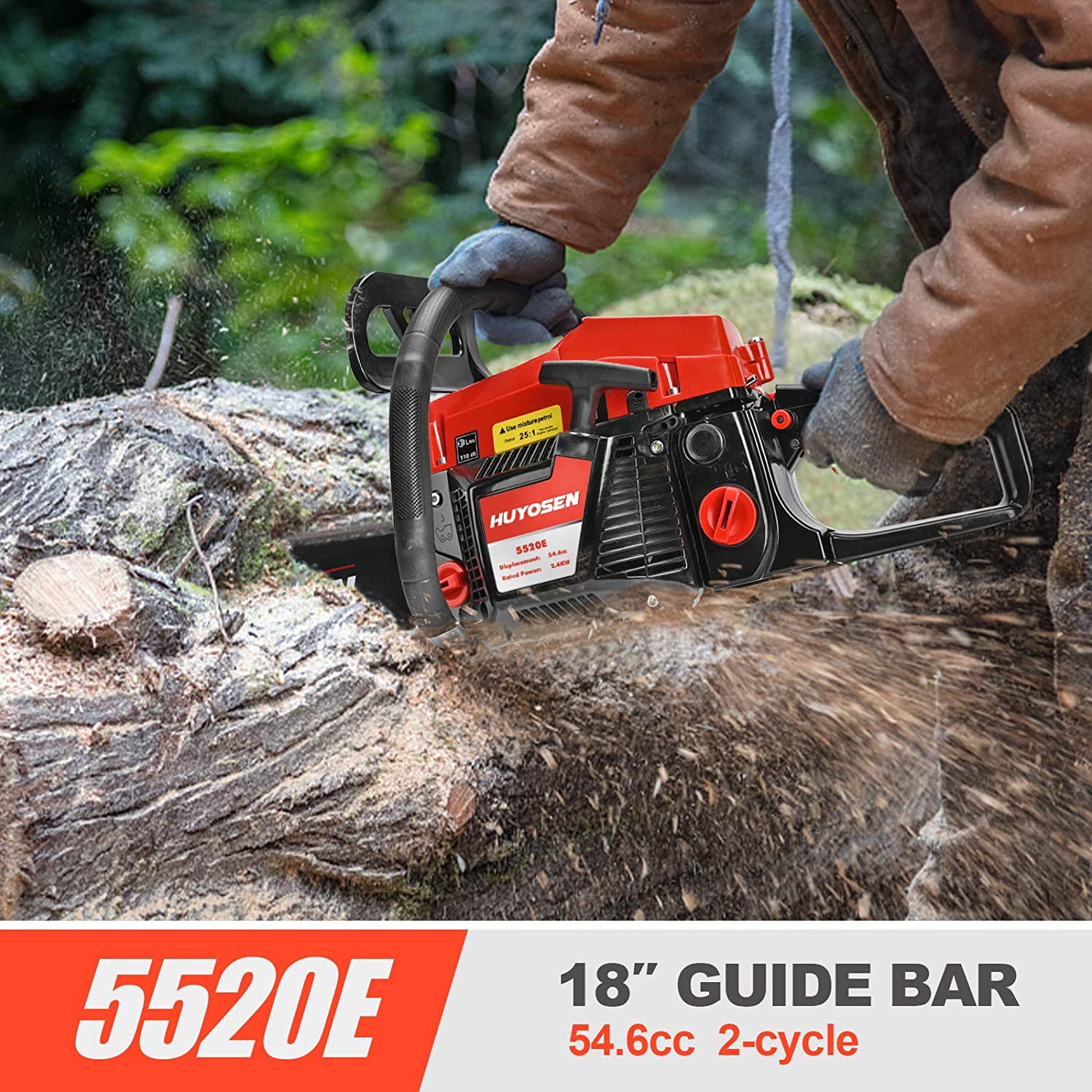 HUYOSEN 54.6CC 2 Stroke Gas Powered Chainsaw 20 Inch