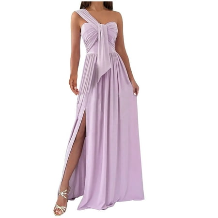 Ganfancp Sexy Dresses for Women One Shoulder Dresses Plus Size Corset Dress Tank Top Dress Summer Dresses Women s Solid Color Slimming Sleeveless Split Hem Dresses St22057 Hem Slit Solid Color D28305