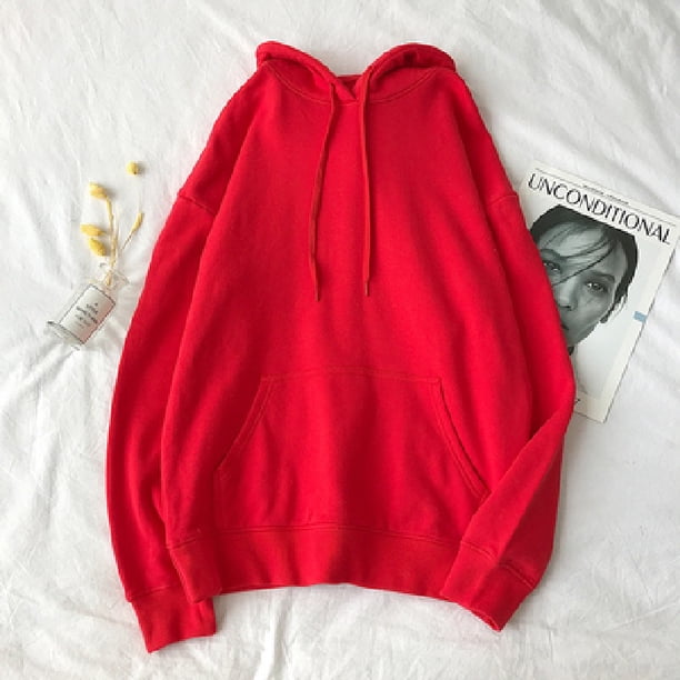 Sudaderas Con Capucha De Color Sólido Estilo Clásico Básico Para Mujeres Pareja De Manga Largapangjing