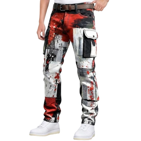 CONZONE Mens Baggy Cargo Pants Casual Graphic Elastic Waist Cargo Pants for Men Lightweight Relaxed Fit Streetwear Workout Trousers With Pockets