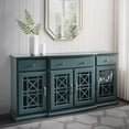 thumbnail image 3 of Classic Fretwork Detailed Glass-Door Sideboard Sideboard Buffet Cabinet, Kitchen Storage Cabinet, Glass Door Accent Cabinet with Adjustable Shelves, 3 of 6