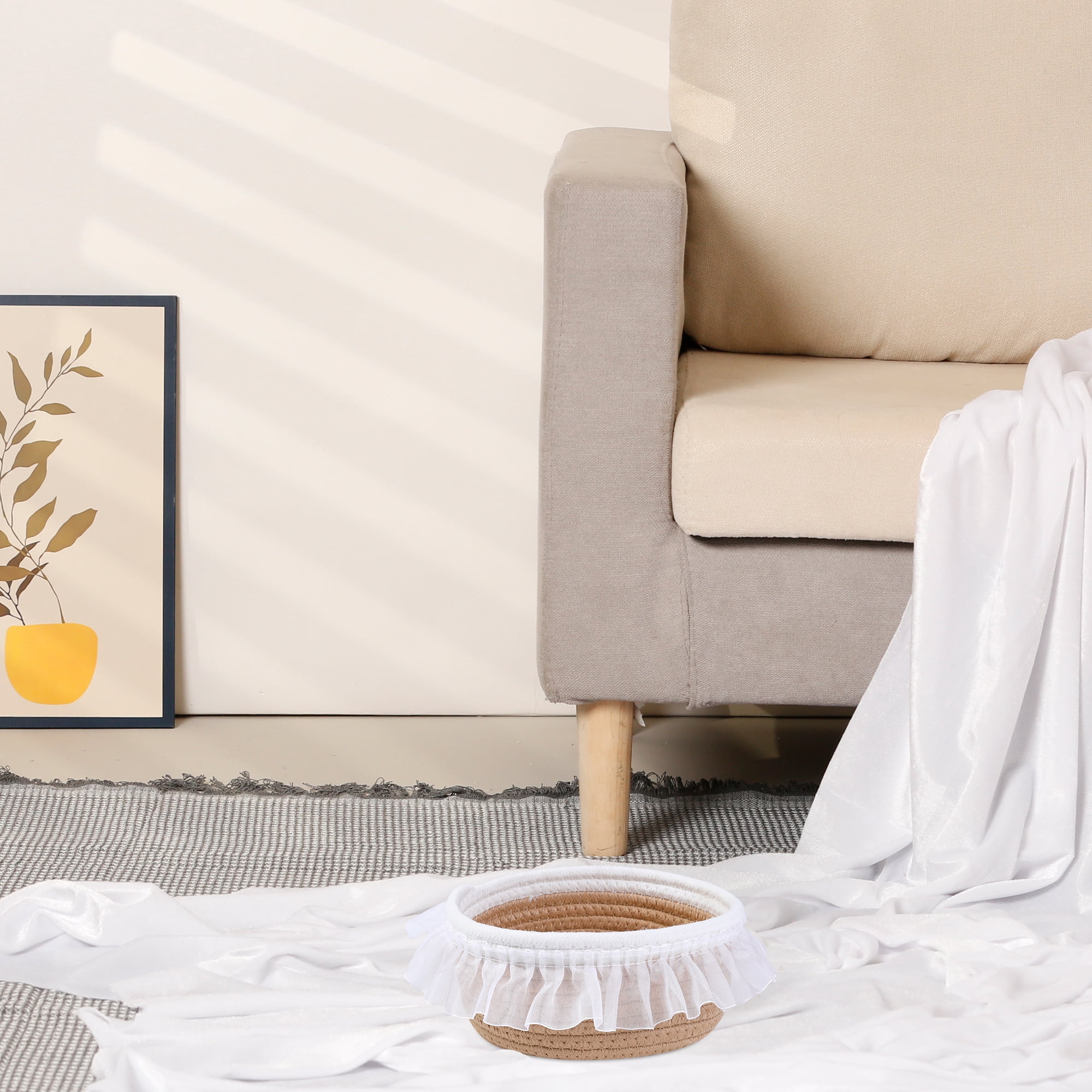 Unique Bargains Woven Storage Basket for Entryway Desk Khaki/White 6.9*5.9*3.5in