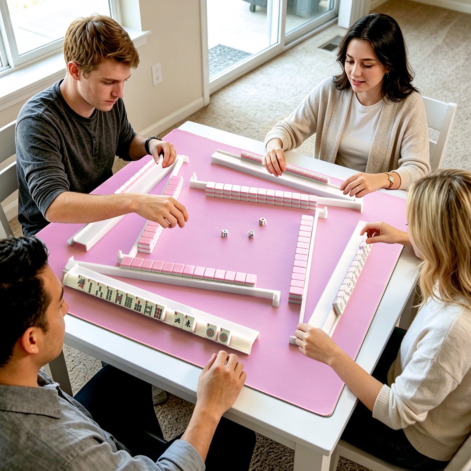 Complete American Mahjong Game Set: 166 Pink Tiles (1.2" Thick), 3 Dice & Blue PVC Carrying Bag - Perfect for Game Nights and Gifts