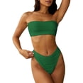 thumbnail image 2 of Women's Textured Bikini Swimsuit Two Piece Strapless Bandeau Cheeky Bathing Suits Dark Green L, 2 of 4