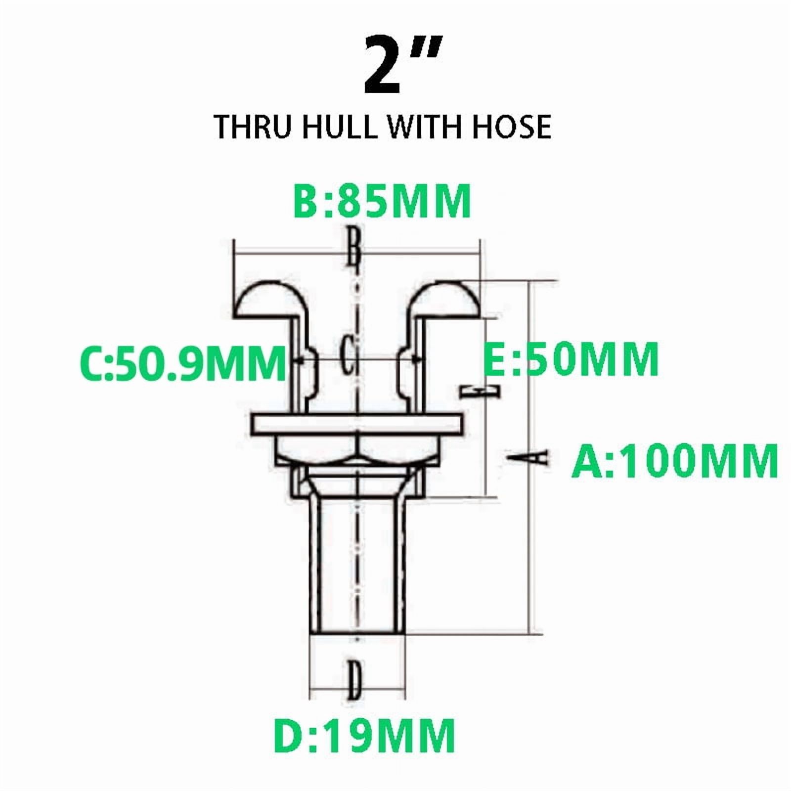 2" 54mm Stainless Steel Marine Thru Hull Fitting, Boat Drain Outlet & Hose Barb Connector for Yacht Kayak Canoe