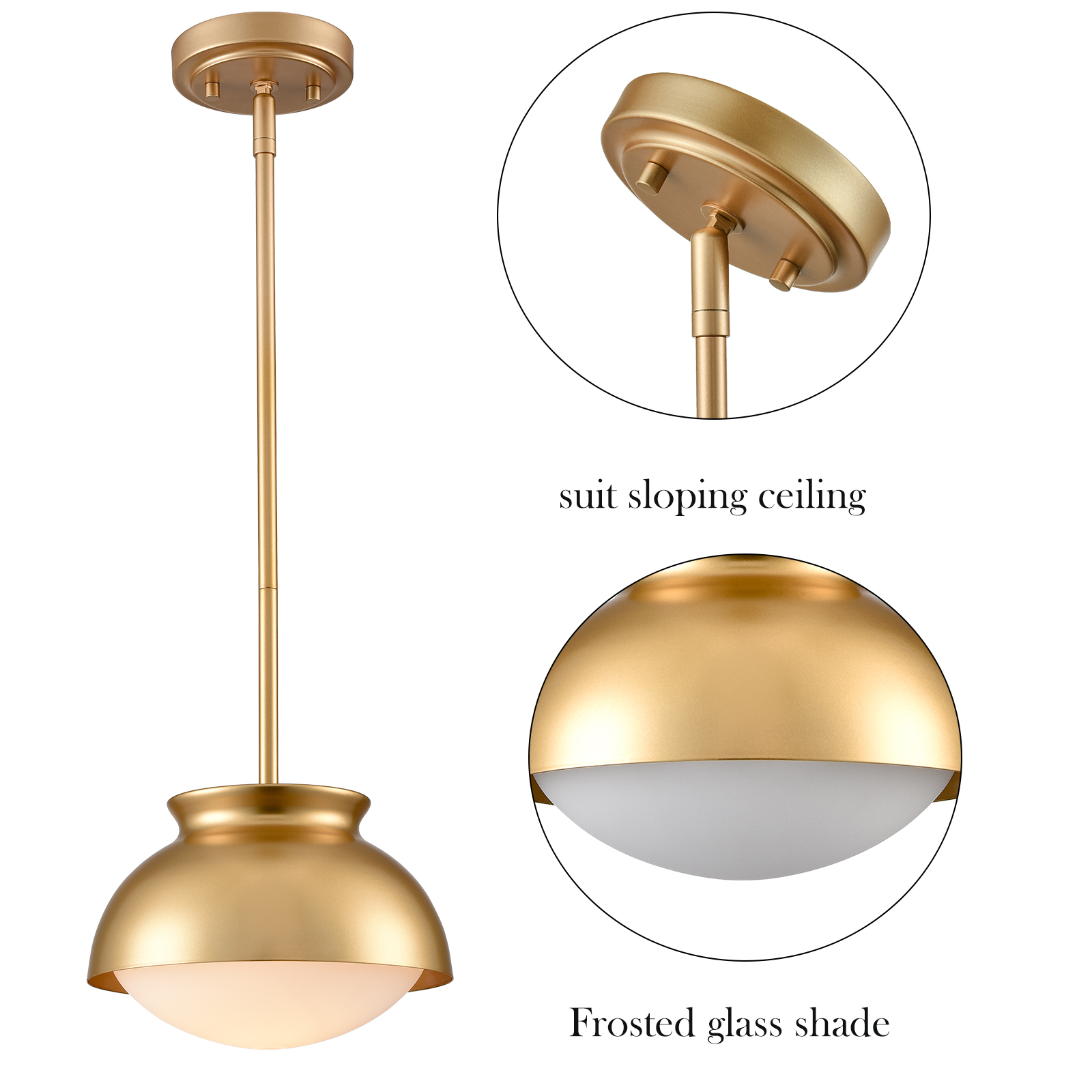 Turin Brass Pendant Light Fixture Dome Brass Pendant Lights Kitchen Island with Milky Glass for Dinning Room, Living Room, Bedroom, Hallway, Entryway