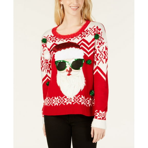 Hooked Up By Iot Juniors Embellished Santa Sweater Christmas Red L