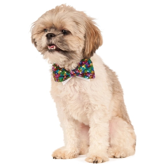 Formal Clown Rainbow Sequin Bow Tie Pet Collar Dog Costume Accessory X-Large