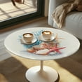thumbnail image 2 of SEANATIVE 24 x 24 Inch Cocktail Table Cover Set of 4 Stretchable Round Highboy Tablecloths High Top Table Cloths with Elastic Edge for Parties, Starfish Sea Shell Coral Print Creamy White, 2 of 7