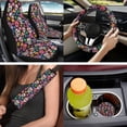 thumbnail image 6 of Binienty Floral Sugar Skull Car Seat Covers Front And Backseat with Matching Console Armrest Cushion Steering Wheel Cover Seat Belt Cushion Pad Headrest Covers 14 Piece Automotive Interior Decor Set, 6 of 7