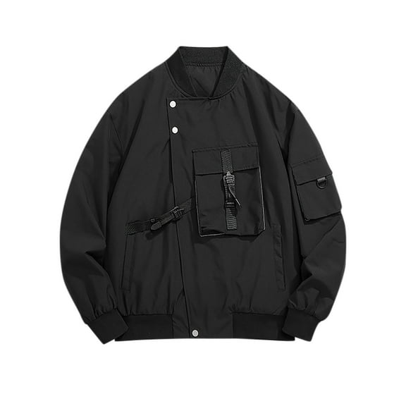Lightweight Jacket Men Zip up Bomber Water Resistant Jackets Solid Color Cargo Varsity Coat Stand-Up Spring Fall Windbreaker Baseball Ribbed Sleeve Street Tactical Overcoat