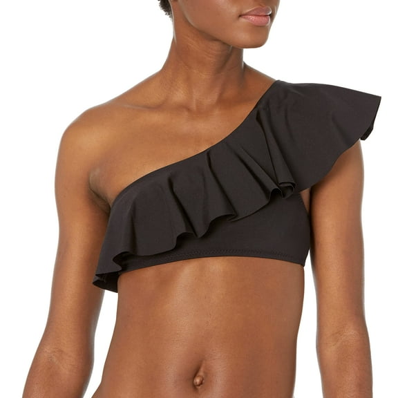 Trina Turk Women's Standard Atlas One Shoulder Ruffle Bandeau, Black, 4