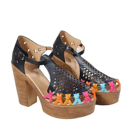 

SHENGXINY Women Sandals Shoes Printing Slope Heel High Waterproof Platform Ladies Ankle Strap Female Round Toe Summer Fashion Colorful