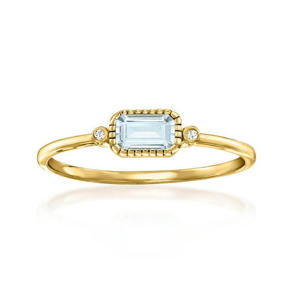 Pure Collection by Ross-Simons 0.20 Carat Bezel-Set Aquamarine Ring With Diamond Accents in 14kt Yellow Gold, Women's, Adult