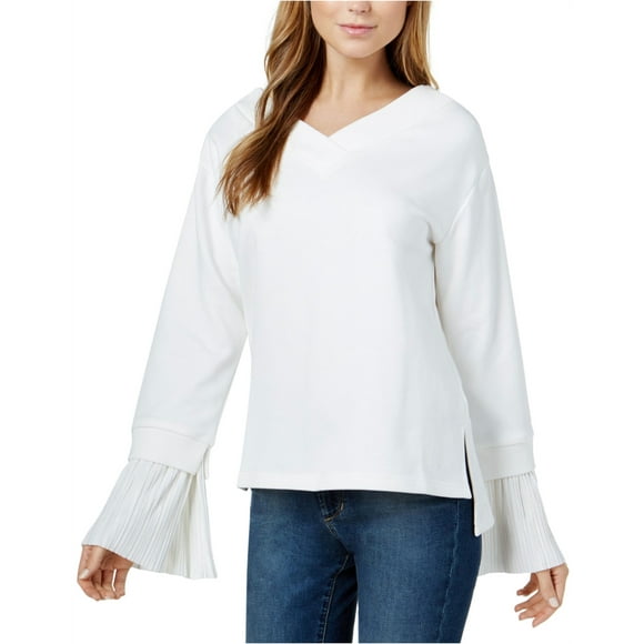 J.O.A. Womens Pleated Cuff Sweatshirt, White, Small