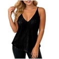 thumbnail image 3 of Women's V Neck Spaghetti Strap Sequin Ruched Waist Solid Color Tops Shirts Blouses Casual Party Night Out Beach Vacation Fashion Essential Gift | CSEONE,Black L, 3 of 8