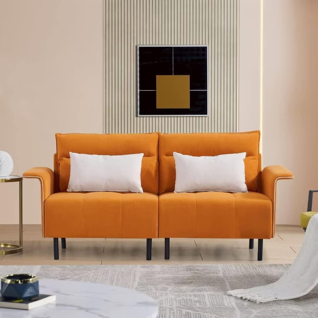 Resenkos 72" Mid-Century Tufted Sofa Couch, Upholstered Wood Base Sofa, Orange Resenkos 72" Mid-Century Tufted Sofa Couch, Upholstered Wood Base Sofa, Orange