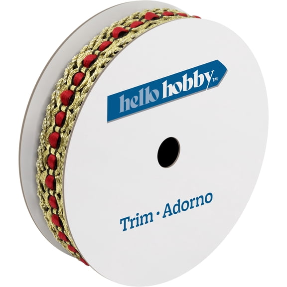 Hello Hobby Gold/Red Gimp Bead Sewing Trim, 5/8 in x 1.3 yd