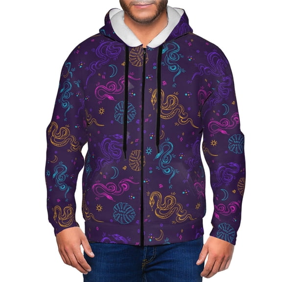 Honeii Colorful Snake Print Hoodies for Men, Pullover & Full Zip, Breathable Zip up Hoodie, Sweatshirt-Small