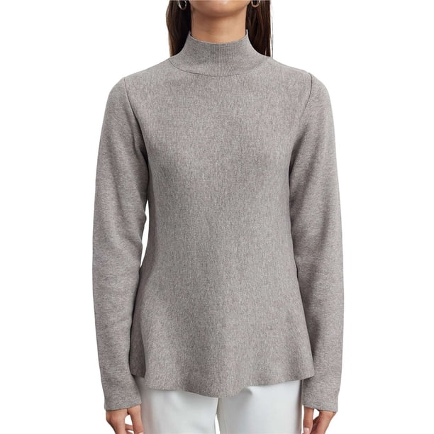Suéter de Larga con Cuello Alto y Volantes para Mujer, Colección Otoño 2025 Gris M