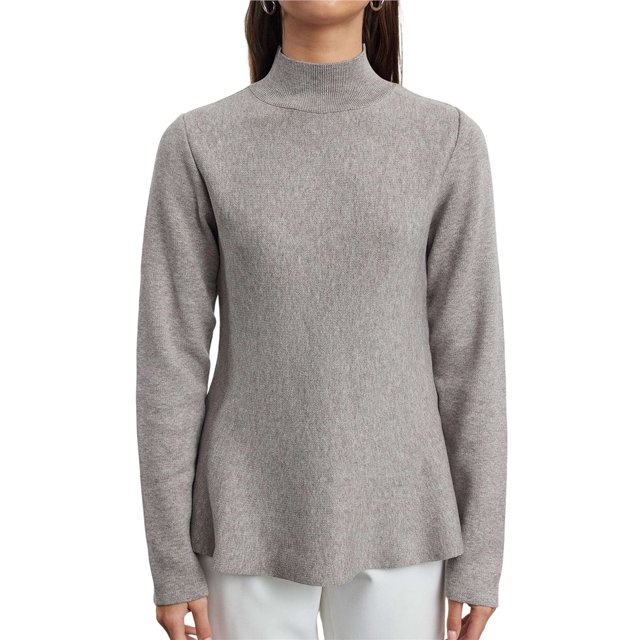 Suéter de Larga con Cuello Alto y Volantes para Mujer, Colección Otoño 2025 Gris M