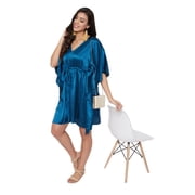 Women Satin Plus Size Tunic Short Kaftan Dress Silk Kimono Sleepwear Adjustale Waist Dress