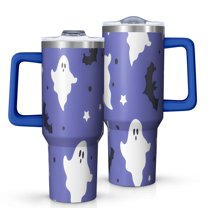 Halloween Ghost Bat Pattern Tumbler with Handle and Lid,40oz Double Wall Vacuum Insulated Tumbler,Cups Gift for Women and Men