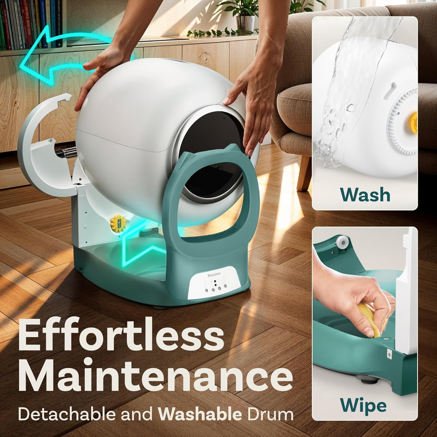 Petcove Automatic Litter Box Self Cleaning for Cats with App Control – Smart Cat Litter Box, Odor Control, for Multiple Cats - Teal