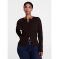 thumbnail image 2 of Scenario Women's and Women's Plus Ribbed Crewneck Cardigan Sweater, Lightweight, Sizes XS-4X, 2 of 6