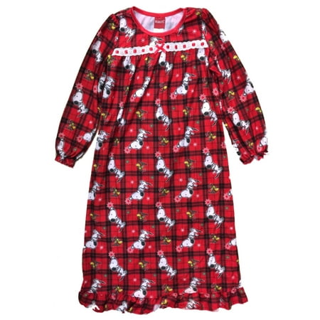 Peanuts Peanuts Girls Red Flannel Snoopy Dog Nightgown Christmas Holiday Night Gown Walmart Com Walmart Com