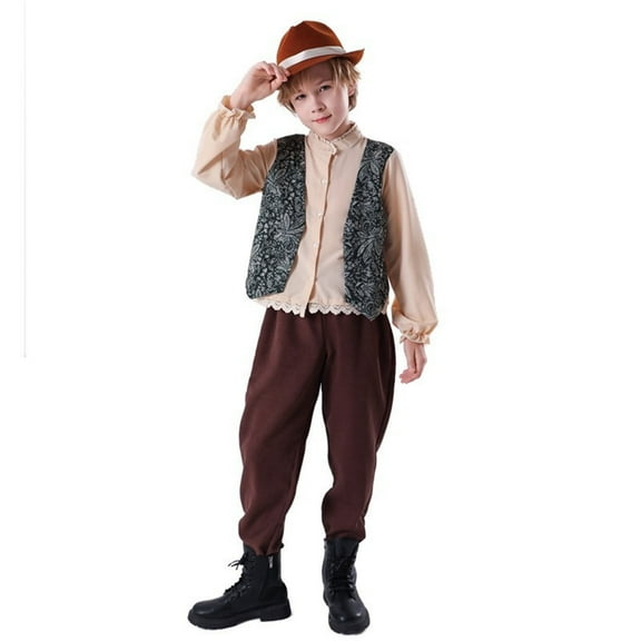 Toddler Boys Outfits 3Pc St Roleplay Suit Traditional Festival Clothing Embroider Suspender for Kids Size 4-5T