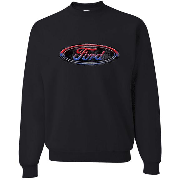 Wild Bobby, Ford Distressed USA Red White and Blue Tough Logo Cars and Trucks Crewneck Graphic Sweatshirt