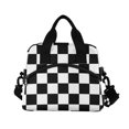 thumbnail image 3 of joogoo White and Black Checkered Grid Art Pattern Insulated Lunch Bags Reusable Cooler Box with Shoulder Strap, 3 of 6