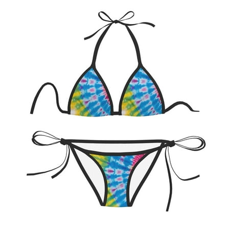 Women Two Piece Swimsuit Sexy Swimwear Halter String Triangle Bikini Sets - Tie-Dye
