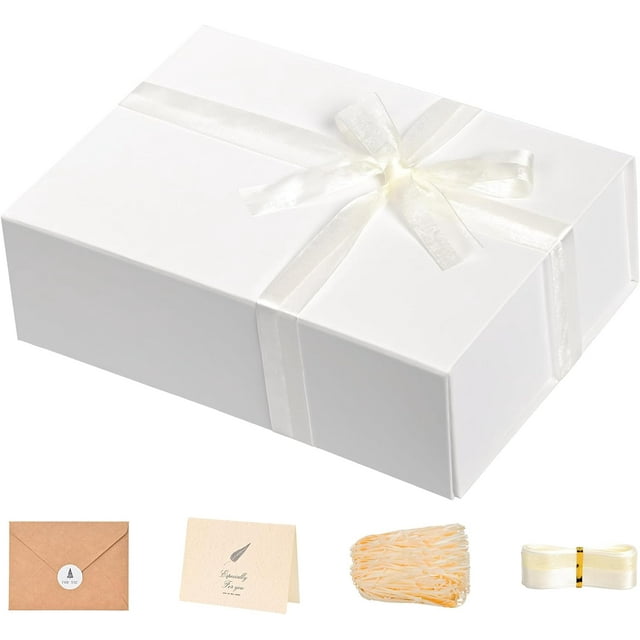 LIFELUM Bridesmaid Proposal Box 11 x 8 x 3.5 Inch Easy Assembling Magnetic White Box for Gift Sturdy Empty Gift Box for Wrapping Contains Card,Sticker,Ribbon, Shredded Paper Filler (1 Pcs)