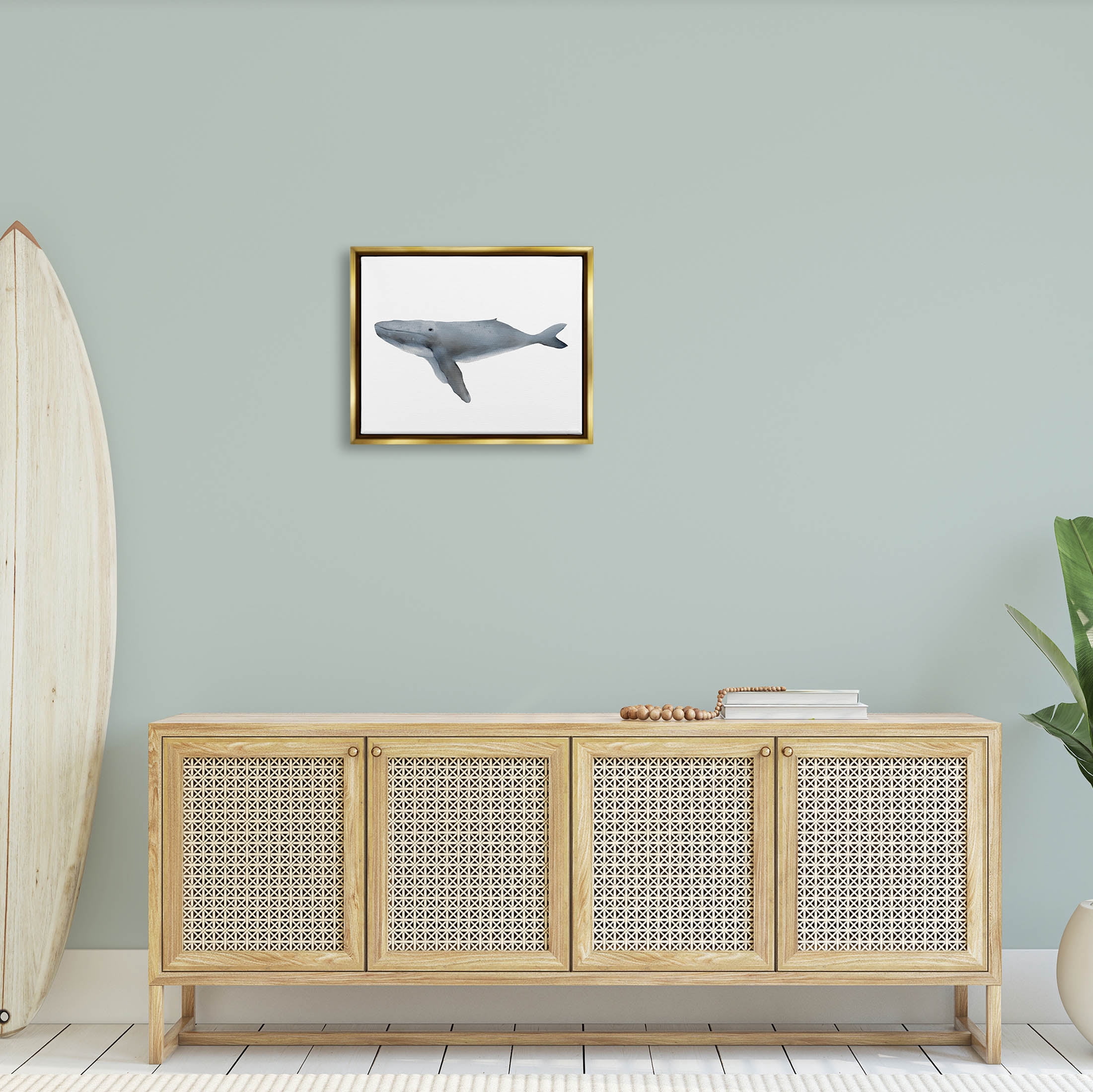 Stupell Industries Marine Whale Casual Sea Life Graphic Art Metallic Gold Floating Framed Canvas Print Wall Art, Design by Leah Straatsma