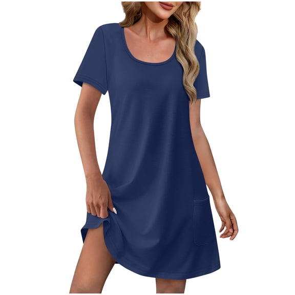 Efsteb Dresses Casual for Women Spring V-Neck Short Sleeve Solid Color Tank Sundresses Resort Dress Loose Fit ,Size:M